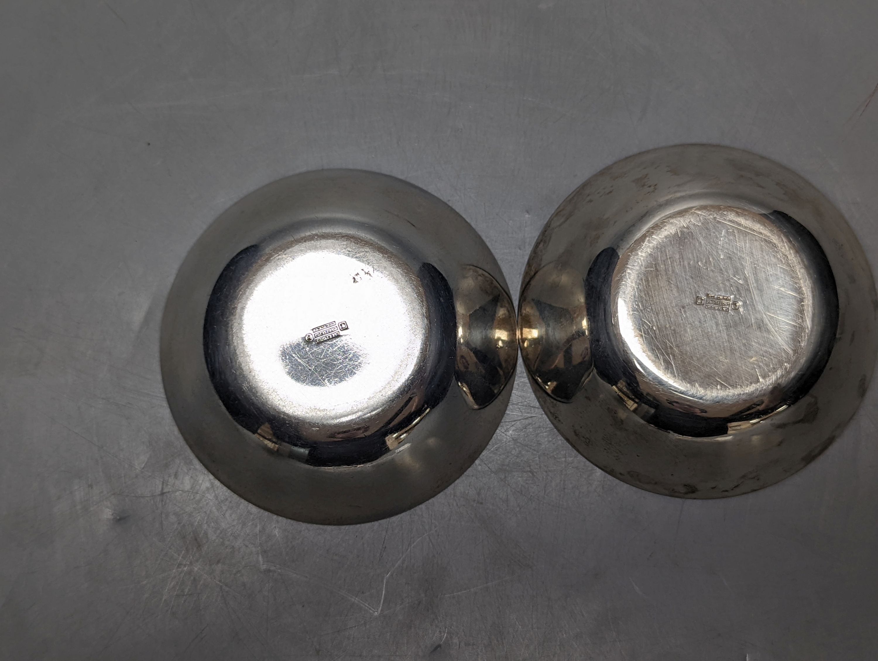 A pair of 20th century Norwegian sterling and and green enamel dishes, by J. Tostrup, diameter 96mm, gross 169 grams.